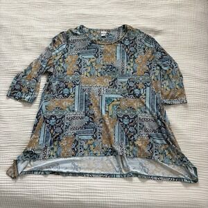 Chico's Top Size 4 XXL Paisley Soft Stretch Tunic Blouse Boho 3/4 Sleeve Soft